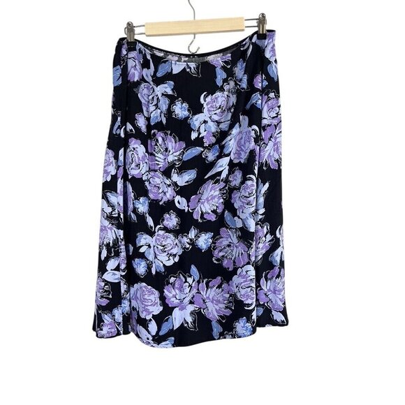 Croft Barrow Coastal Skirt 16 Black Floral Euro Summer Old Money Preppy Classic - Picture 5 of 9